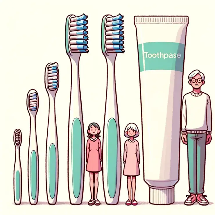 Toothpaste and several types of toothbrushes