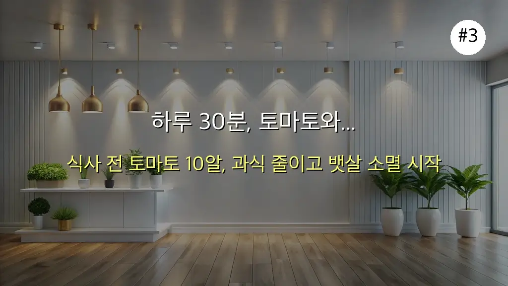 💥 완전 반했어요! 토마토 효능으로 뱃살 쏙 빼는 30분 비법 완벽 가이드 (2025 최신) 4 완전 반했어요! 토마토 효능으로 뱃살 쏙 빼는 비법 (30분 투자) 관련 이미지: 하루 30분, 토마토와 함께하는 뱃살 소멸 프로젝트