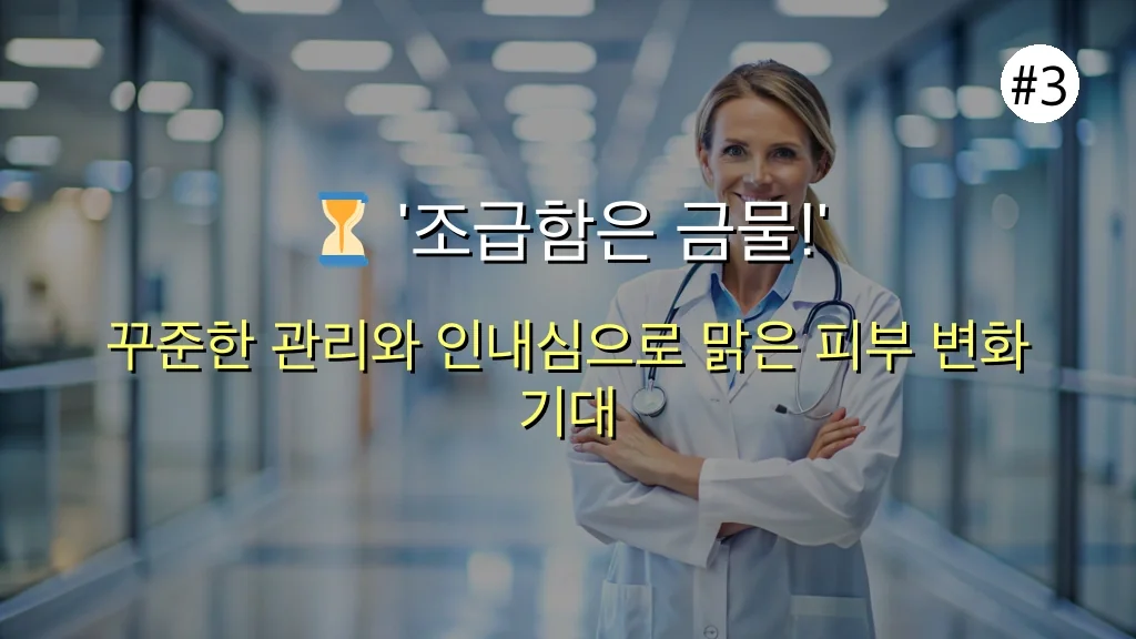 10만원으로 20대 초보자도 실패 없이 잡티 제거하는 5단계 노하우: 피부과 레이저 완벽 가이드 ✨ 4 피부과 레이저 치료, 10만원으로 20대 초보자도 실패 없이 잡티 제거하는 5단계 노하우 관련 이미지: ⏳ '조급함은 금물!' 긍정적인 변화를 위한 기다림의 미학