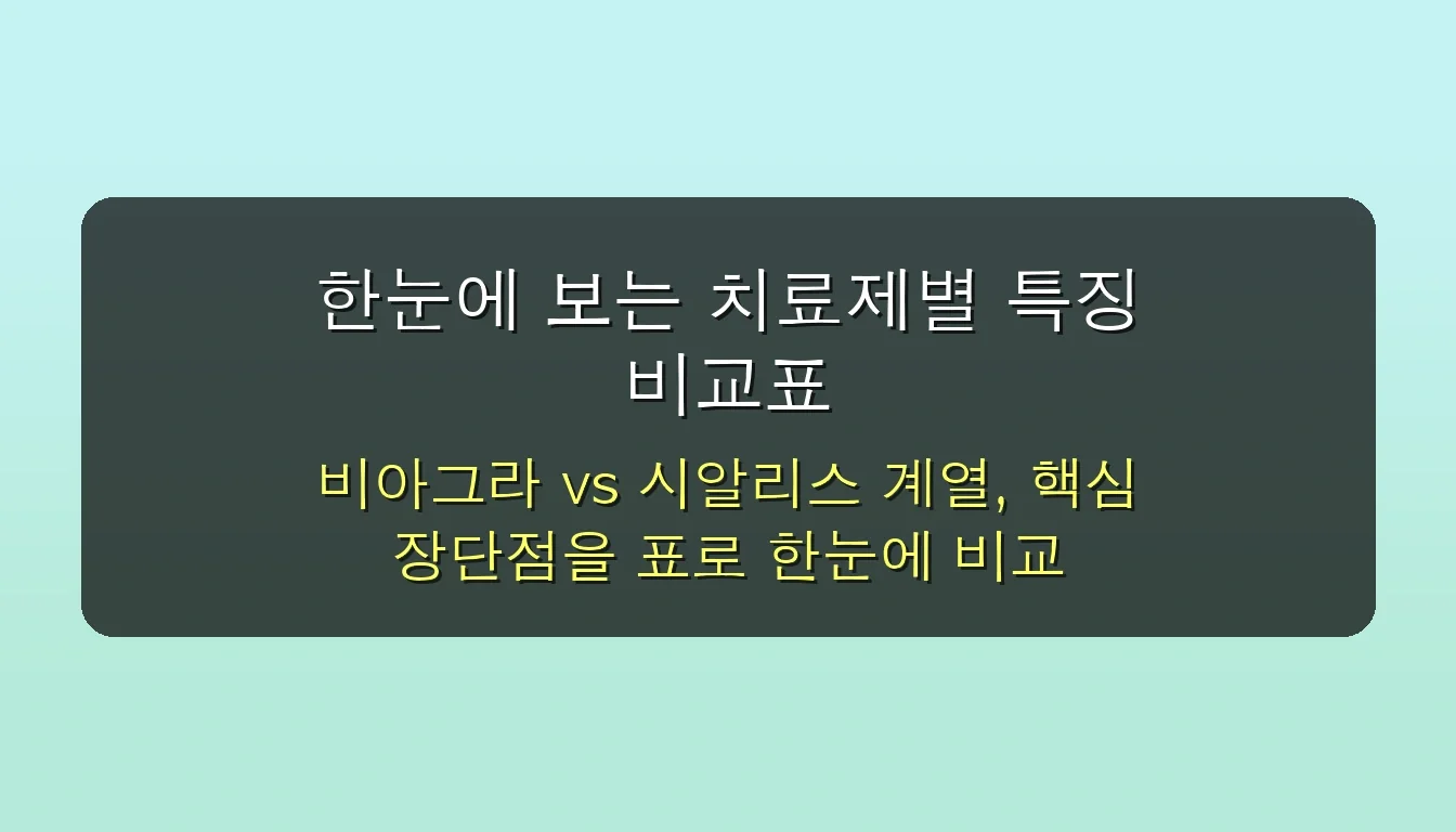 발기부전 치료제 종류별 장단점 완벽 가이드 2025 (효과, 시간, 가격) 5 발기부전 치료제 종류 장단점 완벽 가이드 2025 관련 이미지: 한눈에 보는 치료제별 특징 비교표