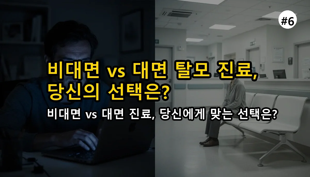 퇴근 후 30분 만에 탈모 진료? 직장인을 위한 비대면 탈모 치료 완벽 가이드 7 탈모 치료를 위한 비대면 진료, 직장인도 30분 관련 이미지: 비대면 탈모 진료 vs 대면 진료, 어떤 게 더 좋을까?