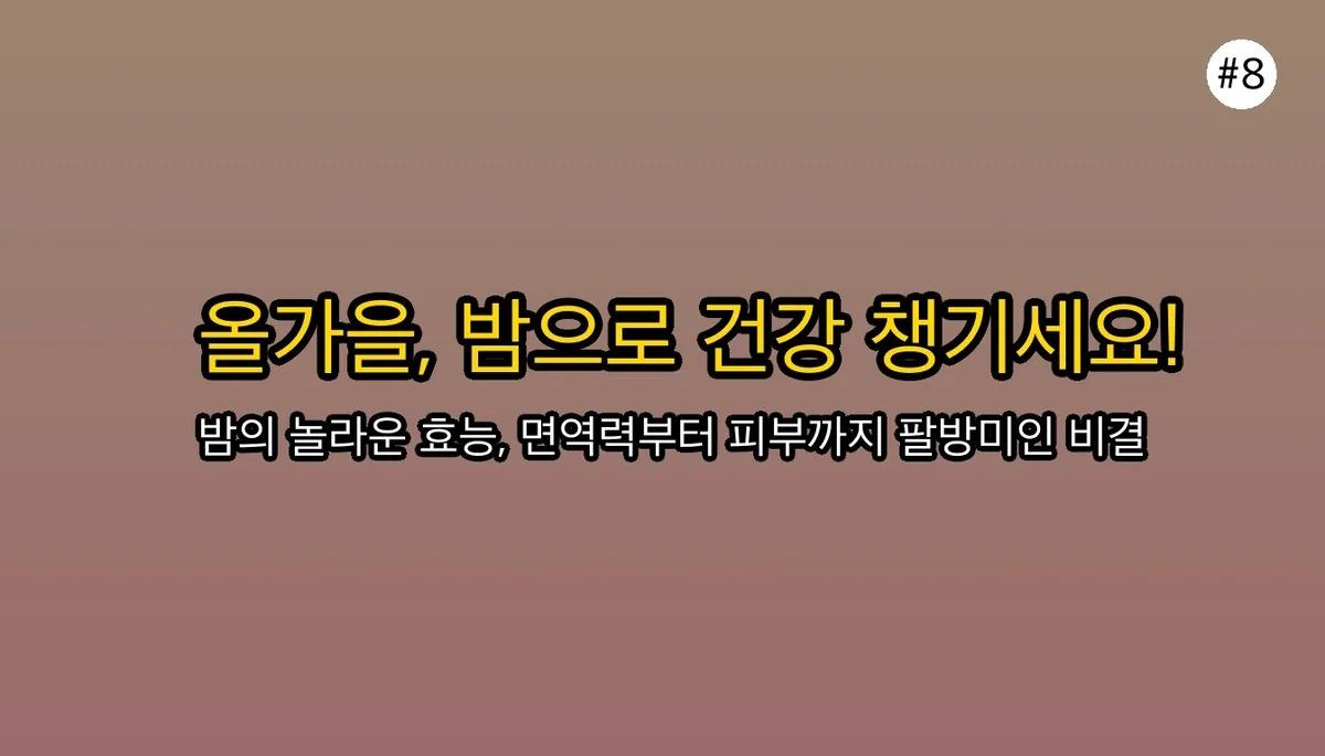 면역력부터 혈관 청소까지? 몰랐던 밤효능 5가지와 똑똑한 섭취법 9 밤효능 관련 이미지: 마무리: 올가을, 최고의 보약은 바로 '밤'이에요