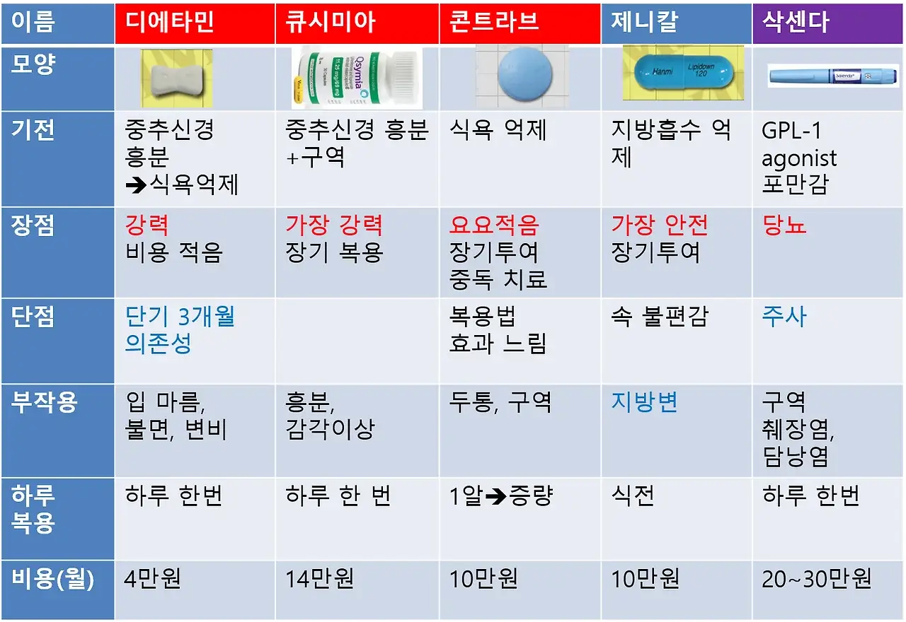 다이어트 약 비교 관련 이미지: 위고비와 삭센다 호르몬 계열 주사제의 특성