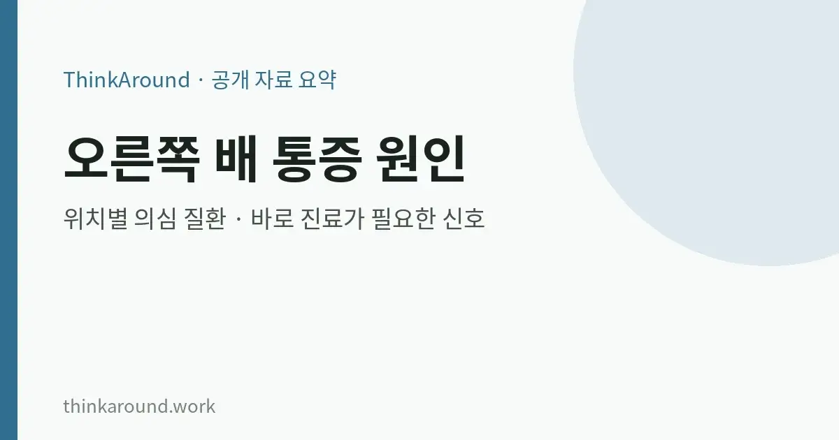 오른쪽 배 통증 원인: 위치별로 의심해 볼 질환과 바로 진료가 필요한 신호 (질병관리청 자료 정리) 7 오른쪽 배 통증의 위치별 원인과 진료 신호를 정리한 글의 대표 이미지