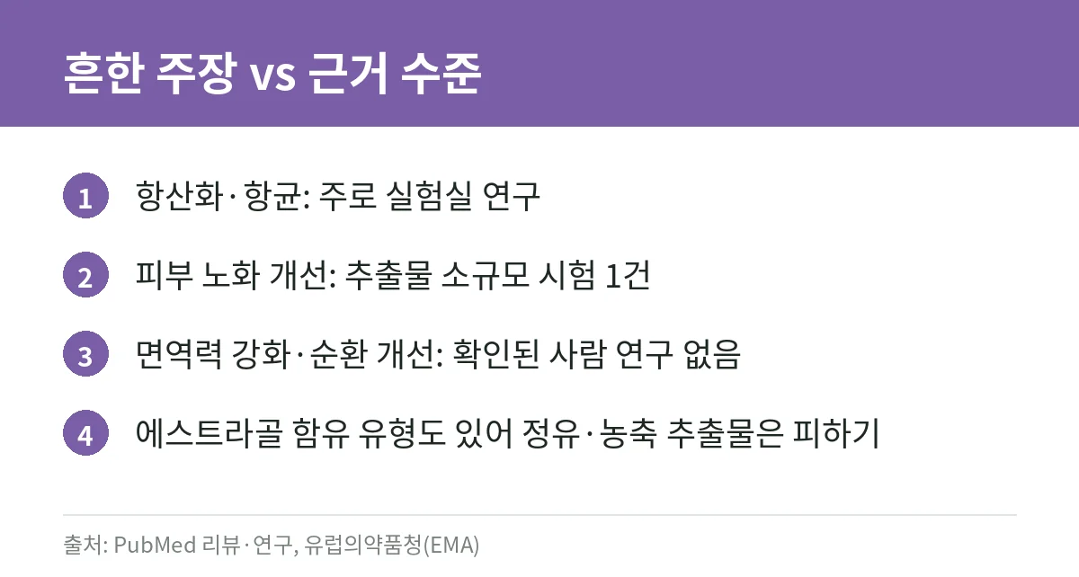 배초향 건강 효과 주장별 근거 수준 카드