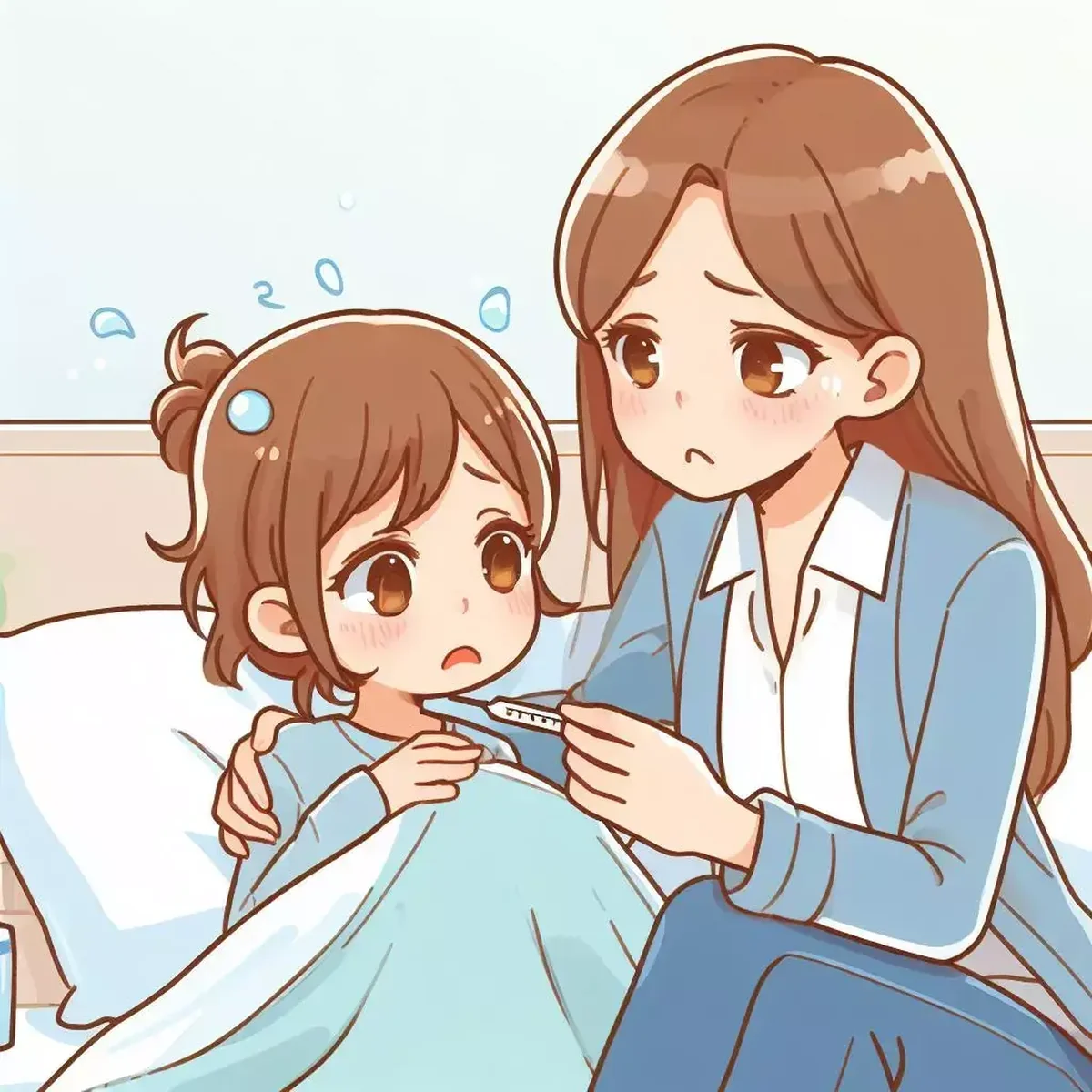 아이 고열에 브루펜·타이레놀, 쓰기 전 알아둘 것과 진료 신호 7 열이 나는 아이의 체온을 재는 엄마 일러스트(아이 고열 글 대표 이미지)