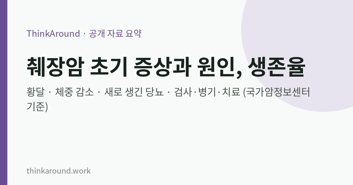 췌장암 초기 증상과 원인, 검사·치료·생존율 총정리: 황달·체중 감소·새로 생긴 당뇨가 신호일 때 4 췌장암 초기 증상과 원인 검사 생존율 총정리 요약 이미지