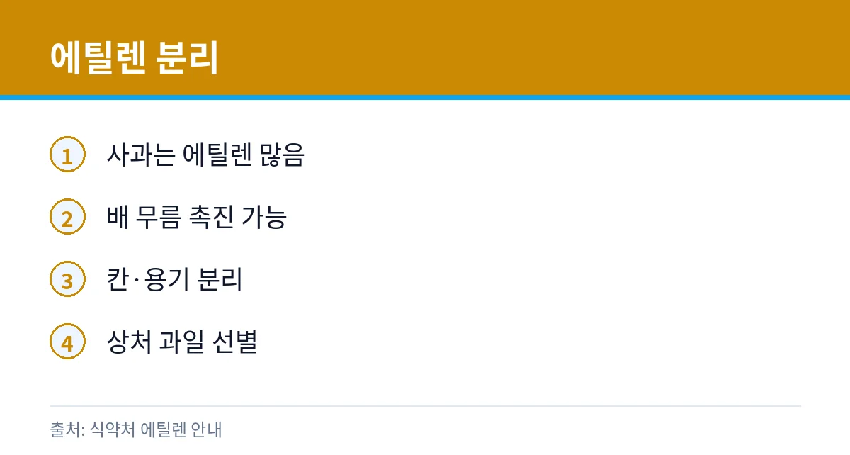 배 후숙·상함 구별: 냉장고 보관과 사과 분리 5 배·사과 분리 카드